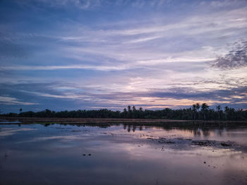 Scenic view of lake against sky during sunset