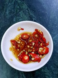 High angle view of food in bowl