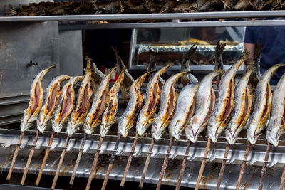 Close-up of meat on barbecue grill