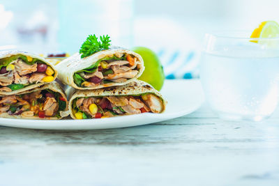 Close-up of food in plate on table