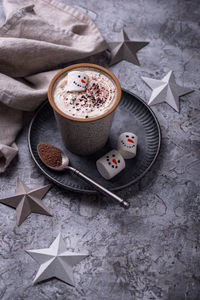 High angle view of coffee on table