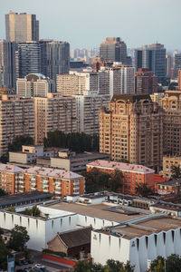 High angle view of buildings in city