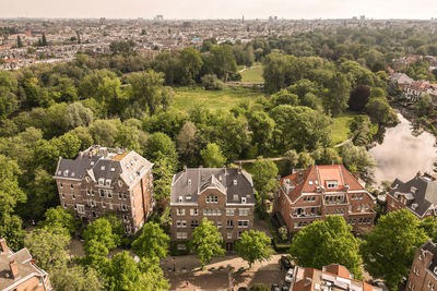 High angle view of buildings in town