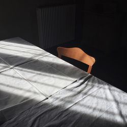 High angle view of bed in bedroom