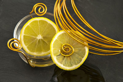 High angle view of lemon on table