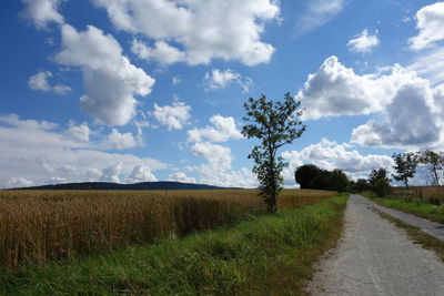 Scenic view of field against cloudy sky