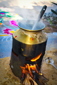 Close-up of fire on barbecue grill