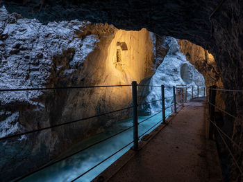 Snow covered rocks in tunnel