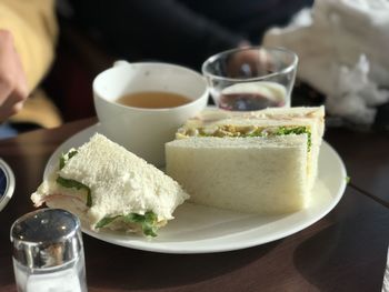 Close-up of food served on table