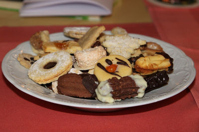 High angle view of dessert in plate on table