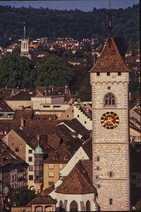 High angle view of buildings in city