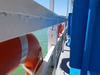 Close-up of boat sailing in sea