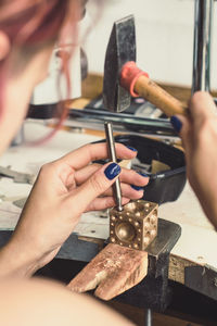 Close up jeweller workplace concept photo