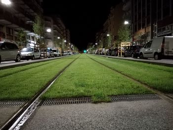 View of railroad tracks at night