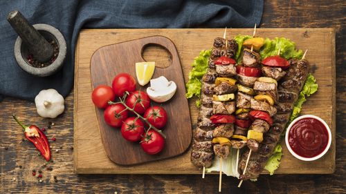 High angle view of food on table