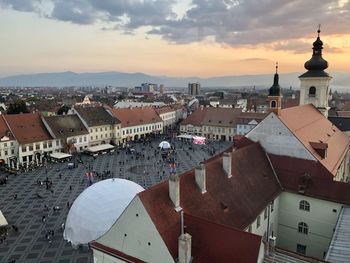 High angle view of buildings in city