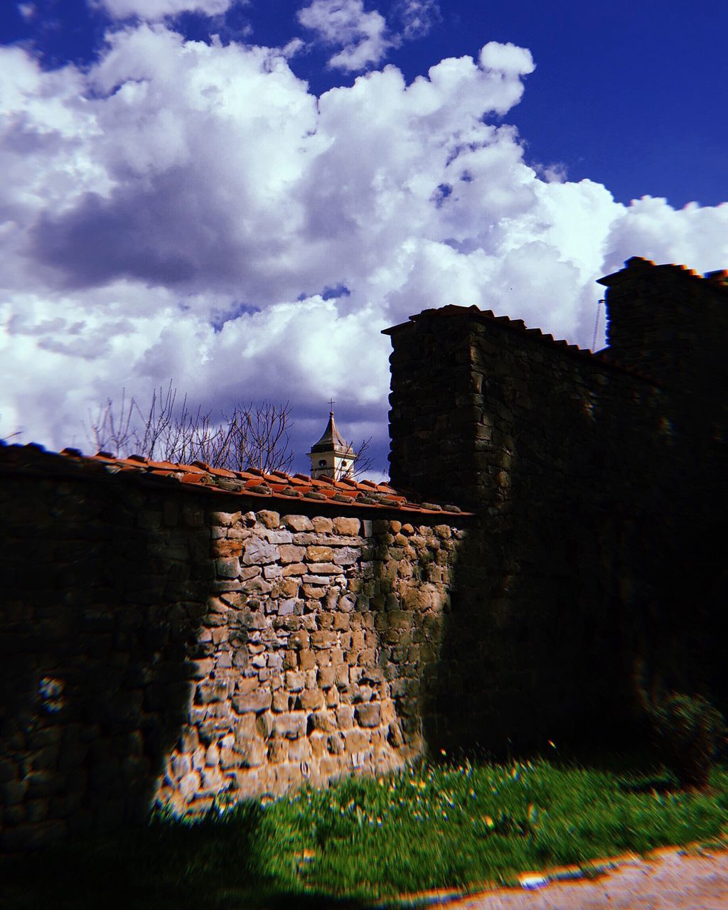 built structure, architecture, cloud - sky, sky, building exterior, building, history, the past, nature, no people, day, religion, place of worship, belief, old, low angle view, castle, wall, spirituality, outdoors, stone wall