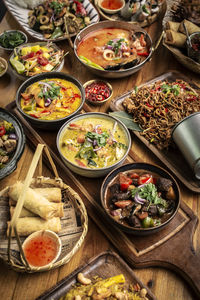 High angle view of food on table