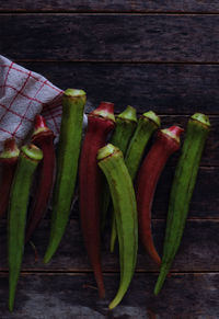 Close-up of chili peppers on table