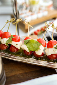 Close-up of appetizers in plate on table