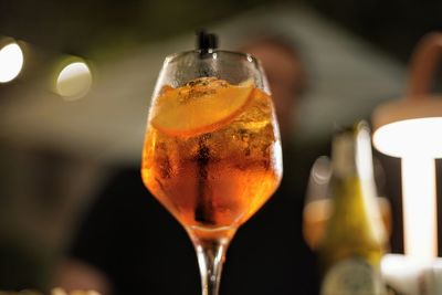 Close-up of beer in glass