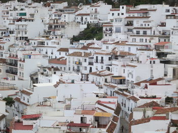 High angle view of buildings in city