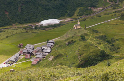 High angle view of castle on landscape