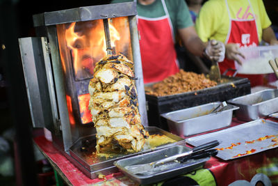 Close-up of food on barbecue grill