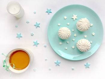 High angle view of drink on table