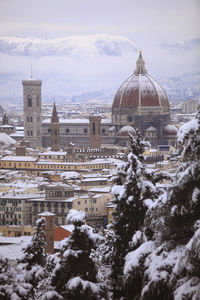 High angle view of city during winter