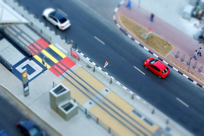 High angle view of car on road