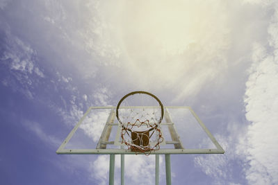 Low angle view of basketball hoop against sky