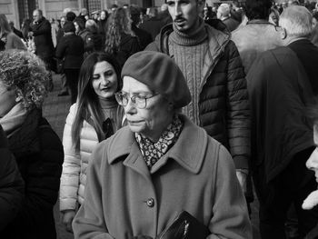 High angle view of people standing outdoors