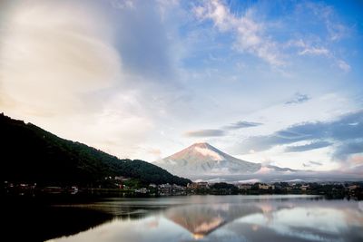 Scenic view of lake against cloudy sky