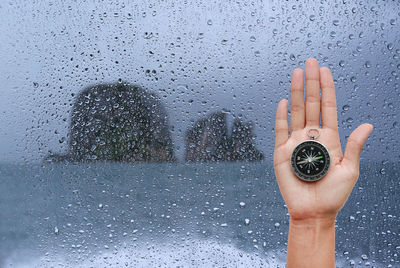 Close-up of raindrops on glass window