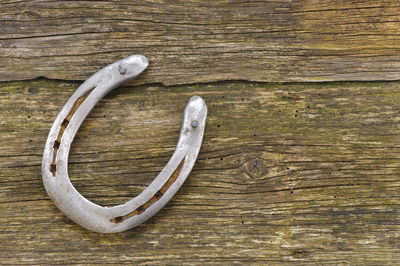 Horse shoe on wooden plank