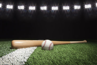 High angle view of baseball on grass
