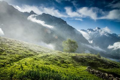 Scenic view of mountains against sky