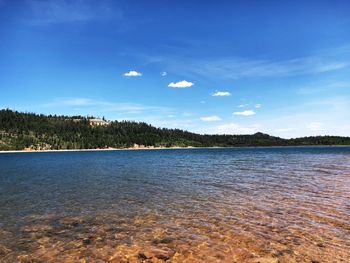 Scenic view of lake against blue sky