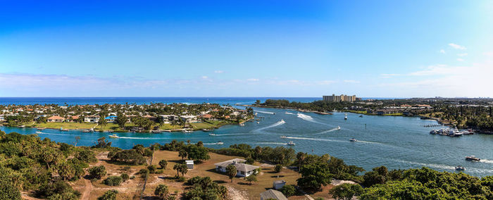 Aerial view of loxahatchee river from the jupiter inlet lighthouse in jupiter, florida.