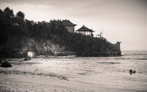 Scenic view of beach by sea against sky