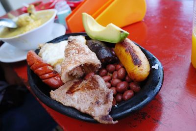 High angle view of meal served in plate