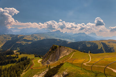 Dolomiti alps in alta badia landscape amd peaks view, trentino alto adige region of italy