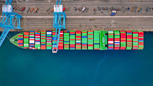 High angle view of multi colored water in row