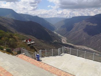 High angle view of mountain range against sky