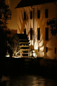 Close-up of illuminated building at night