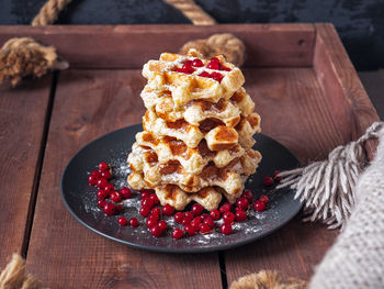 High angle view of dessert on table