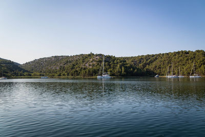 Scenic view of lake against clear sky