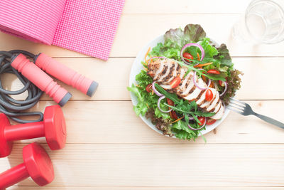 High angle view of food on table