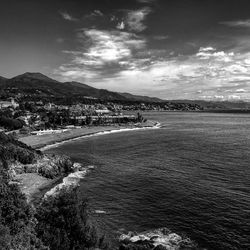 Scenic view of sea against cloudy sky